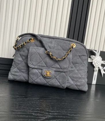 Chanel Maxi Bowling Bag Light Grey Washed Denim Antique Gold Hardware #A49217