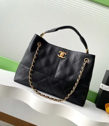 Chanel Shopping bag, Calfskin &amp; gold-tone metal, black size:36×24×12cm #A53503