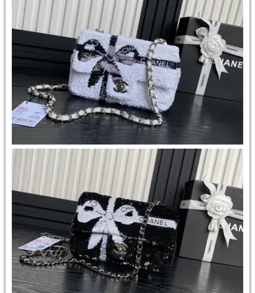 Chanel 24B black and white sequin bow silver hardware mini flap chain bag #A49207