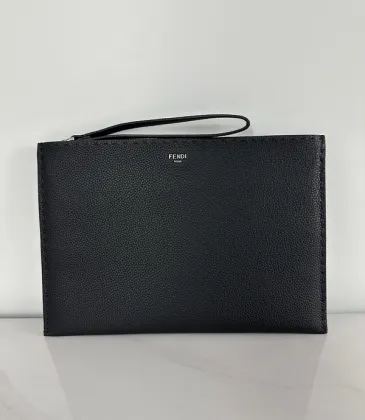 Fendi Pouch: Sleek Black Leather, Minimalist Logo, Redefining Timeless Elegance size:30×20cm #A54204