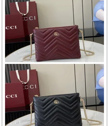 Gucci GG Marmont pochette with chain in Rosso Ancora red/black leather size:21×15×3.5cm #A53747
