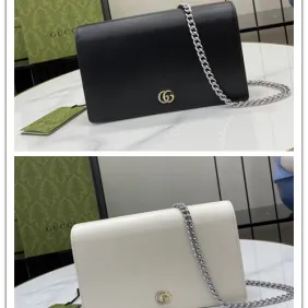 Gucci Black Textured Leather GG Marmont Mini Chain Bag size:20×12×4cm #A54063