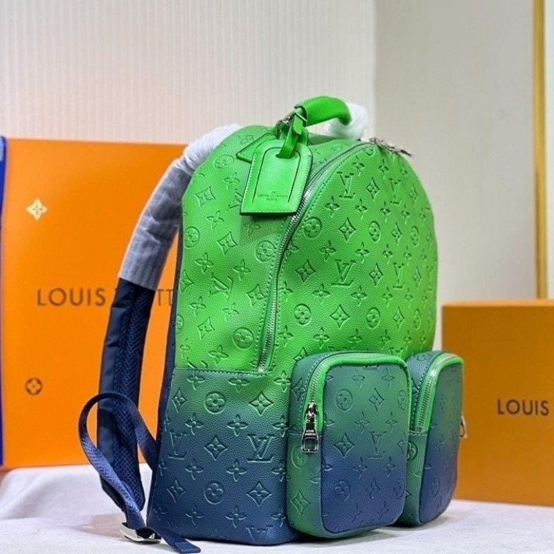 LOUIS VUITTON Taurillon Illusion Multipockets Backpack Bleu Vert