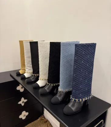 Chanel Knee - High Boots: Diverse Textures, Gold Chains, a Showcase of Luxe Creativity #A54193