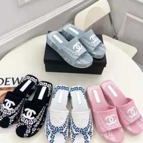Chanel shoes for Women's Chanel slippers Flat Sandals for women Heel height:4.5cm Black/Pink #A54176