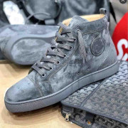 Christian Louboutin New Grey/Blue Suede Genuine Leather Sneakers Shoes High Top Famous Brands Red Bottom Sneaker Shoes Men Women Causal Party Dress Wedding #9874154