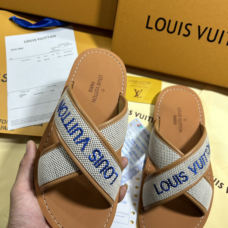 Louis Vuitton lv man shoes leather slides slippers sandals