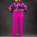 5Loose large size casual printed long-sleeved shirt wide-leg pants two-piece set #A21706