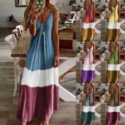 Gradient V-neck Sling Print Dress Bohemian Loose Long Skirt (7 Colors) S-5XL $9.9 #99904366