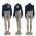5Chic Burberry Inspired Plaid Check Shirt &amp; Shorts Matching Set - Women's Elegant Two-Piece Summer Outfit with Classic Design #A54159