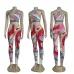 8Vibrant Gucci Inspired Abstract Print Sports Bra &amp; Leggings Set - Women's High-Fashion Activewear Ensemble for Bold Style #A54160